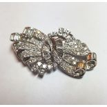 Art Deco Platinum Mounted Diamond Decorated Double Clip Brooch c1920s Total Diamond Weight