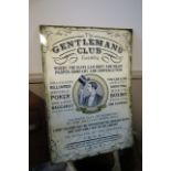 Enamel Sign Inscribed The Gentleman's Club Approximately 24 Inches High x 18 Inches Wide