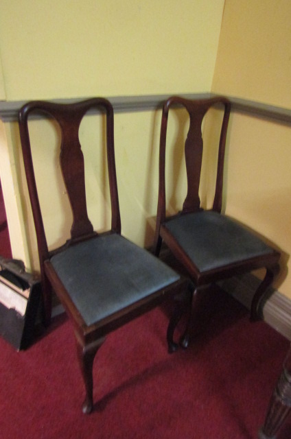 Pair of Edwardian Queen Anne Side Chairs with Blue Velvet Upholstered Seats