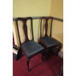 Pair of Edwardian Queen Anne Side Chairs with Blue Velvet Upholstered Seats