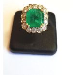 Columbian Emerald Center Stone Diamond Ring with Further Diamond Surround Decoration Centre