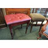 Two Mahogany Stools One with Deep Button Upholstered Seat the Other of Square Form Each