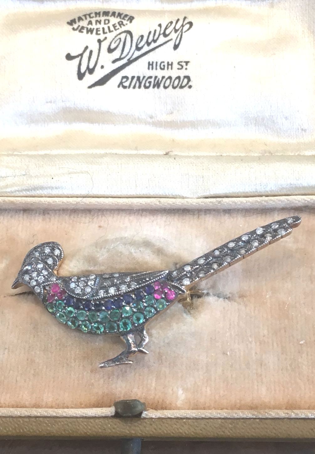 Diamond Ruby Sapphire and Emerald Decorated Pheasant Brooch Mounted on 14 Carat Gold