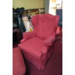 Pale Burgundy Upholstered Wingback Armchair with Loose Covering and Cushioned Seat