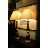 Pair of Tall Cast Brass Table Lamps Electrified and in Original Working Order Each Approximately