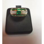 Fine Mother of Pearl Emerald Decorated Ladies Ring Set on 18 Carat Yellow Gold Signed Mellerio of