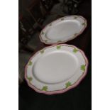 Pair of Victorian Platters of Large Size with Green Foliate Decoration Each Approximately 24