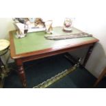 William IV Mahogany Library Table with Green Leather Inset Writing Surface above Turned Supports