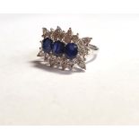 18 Carat Gold Mounted Sapphire and Diamond Ladies Three Stone Dress Ring