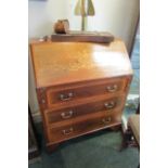 Antique Marquetry Decorated Fall Front Bureau of Three Drawers above Bracket Feet Approximately 38