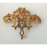 French Art Nouveau Antique 18 Carat Yellow Gold Mounted Diamond Set Brooch c1890