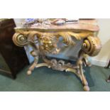 Carved Giltwood Console Table of Serpentine Shaped Form Marble above Carved Mask Centre Decoration