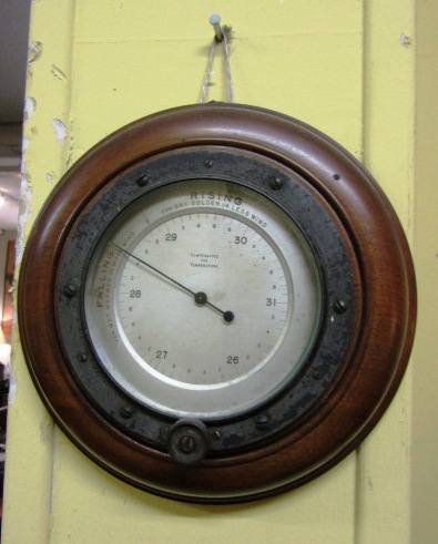 Edwardian Wall Barometer of Circular Form with Walnut Case and Bronze Inner Rim Approximately 7