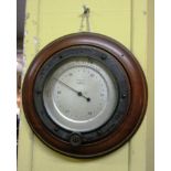 Edwardian Wall Barometer of Circular Form with Walnut Case and Bronze Inner Rim Approximately 7