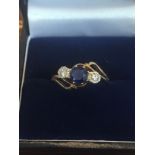 Sapphire and Diamond Twist Motif Ladies Ring Mounted on 18 Carat Gold