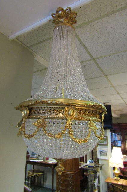 Another Similar Fine Ormolu Mounted Cut Crystal Ceiling Pendant Light of Good Original Condition