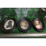 Three Portrait Miniatures Each Approximately 4 Inches High