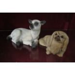 Two Vintage Porcelain Figures of Dog and Lamb