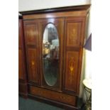 Antique Marquetry Decorated Mahogany Single Door Wardrobe with Oval Centreplate Approximately 6ft