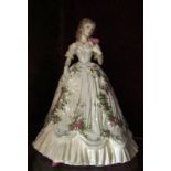 Royal Worcester Figure Handpainted with Floral Decoration Lady in Ball Gown Approximately 8 Inches