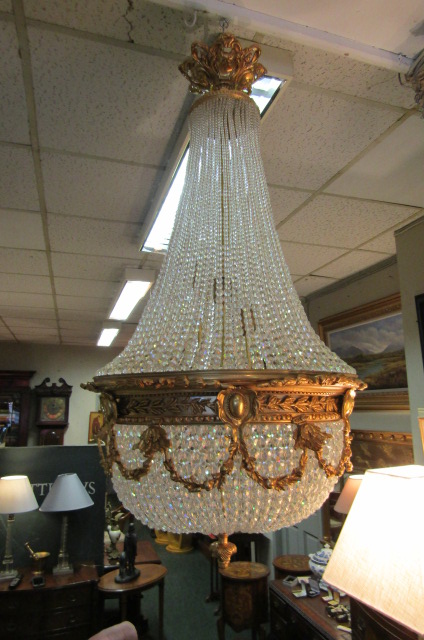 Fine Ormolu Mounted Cut Crystal Ceiling Pendant Light of Good Form Electrified Working Order