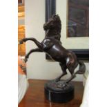 Bronze Sculpture of Prancing Horse on Circular Stepped Marble Base Approximately 12 Inches High