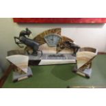 Antique Art Deco Three Part Clock Suite Depicting Stag Being Chased by Hound Clock Approximately