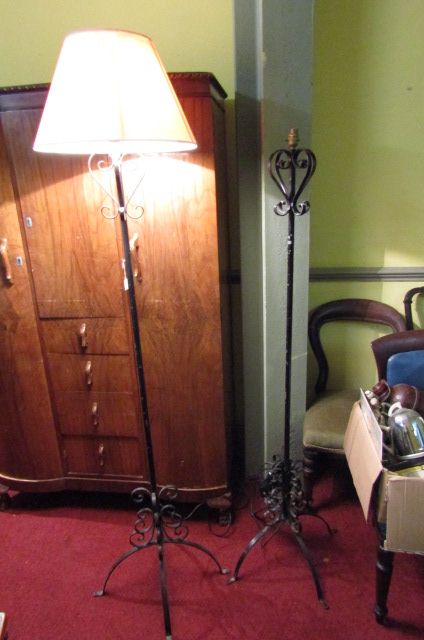 Pair of Wrought Iron Standard Lamps Working Order Electrified Each Approximately 6ft High