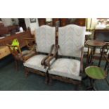 Pair of Carved Walnut Baronial Armchairs of Large Size with Scrolled Arms above Well Carved Paw