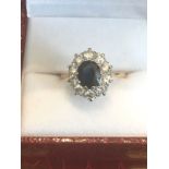 18 Carat Gold Mounted Sapphire and Diamond Cluster Ring Sapphire Approximately 1.5 Carats and