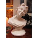 Belleek Bust of Lady on Turned Pedestal Base Approximately 48 Inches High Good Original Condition