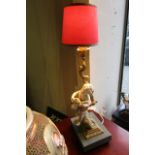 Antique Bisque Cherub Motif Table Lamp with Branch Motif Light Support Approximately 18 Inches High