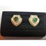 Pair of Fine Mother of Pearl Decorated Emerald and Diamond Earrings Signed Wolfers Belgian Jewellers