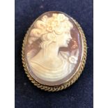 9 Carat Gold Mounted Cameo Brooch Depicting Classical Figure Set in Side Profile