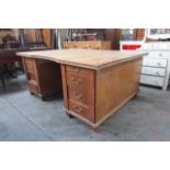Large Form Inlaid Partners Desk with Swag Handles on Tapered Supports Approx 71 Inches High x 31
