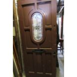 Antique Gothic Inset Motif Stain Glass Panel Front Door with Wrought Ironwork Detailing Approx 33