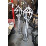 Pair of Light Up Lanterns and Another on Wirework Bases Each 47 Inches High