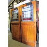 Two Pine Ladies and Gents Doors with Leaded Stain Glass Inset Approx 60 Inches Wide x 79 Inches High