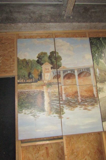 Contemporary Two Panelled Oil on Board Depicting River Scene Approx 59 Inches High x 47 Inches Wide