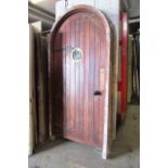 Antique Gothic Door in Dome Top Frame with Brass Portculis Inset Window Approx 43 Inches Wide x 88