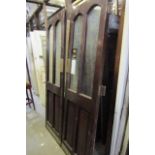 Antique Solid Double Doors with Push Plates and Glazed Insert Panels Total Width Approx 54 Inches