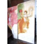 Two Large Form Partially Completed Studio of Femme Figures Paintings Each 36 Inches Wide x 80 Inches