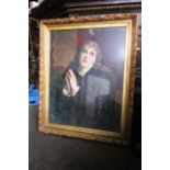 Antique Lithograph of a Maiden in Pray in Gilded Frame 23 Inches Wide x 30 Inches High