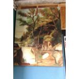 Contemporary Two Panelled Oil on Board Depicting Italianate Landscape Approx 59 Inches High x 47