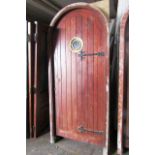 Antique Gothic Dome Top Door with Brassbound Portcullis Motif Decoration Approx 32 Inches Wide x