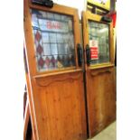 Contemporary Pine Double Bar Doors with Stain Glass Glazed Panels and Ironwork Handles Approx 60