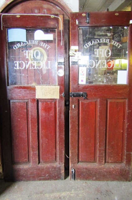 Pair of Double Pub Doors with Wrought Iron Motif Decoration Total Length 60 Inches Wide x 79