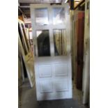 Vintage Panelled School Door with Fire Glass and Brass Handle Approx 33 Inches Wide x 87 Inches High