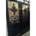 Pair of Ornately Decorated Stain Glass Double Doors with Art Nouveau Motif Inset Glazed Panels Total