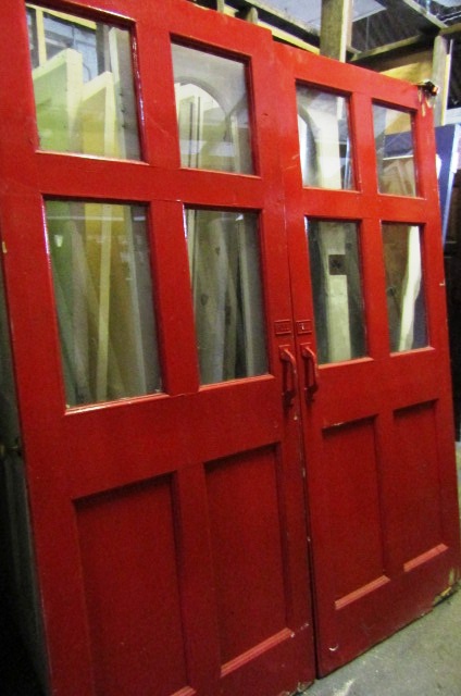 Vintage Industrial School Doors with Glazed Panels Approx 68 Inches Wide x 84 Inches High